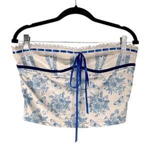 Cottagecore Milkmaid Blue & White Floral Romantic Bustier Crop Top Size Medium